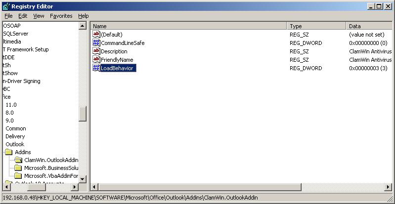 ClamWin.OutlookAddin registry key