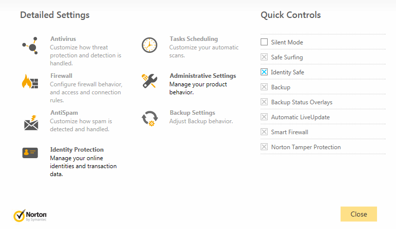Norton 360 detailed settings
grayed out