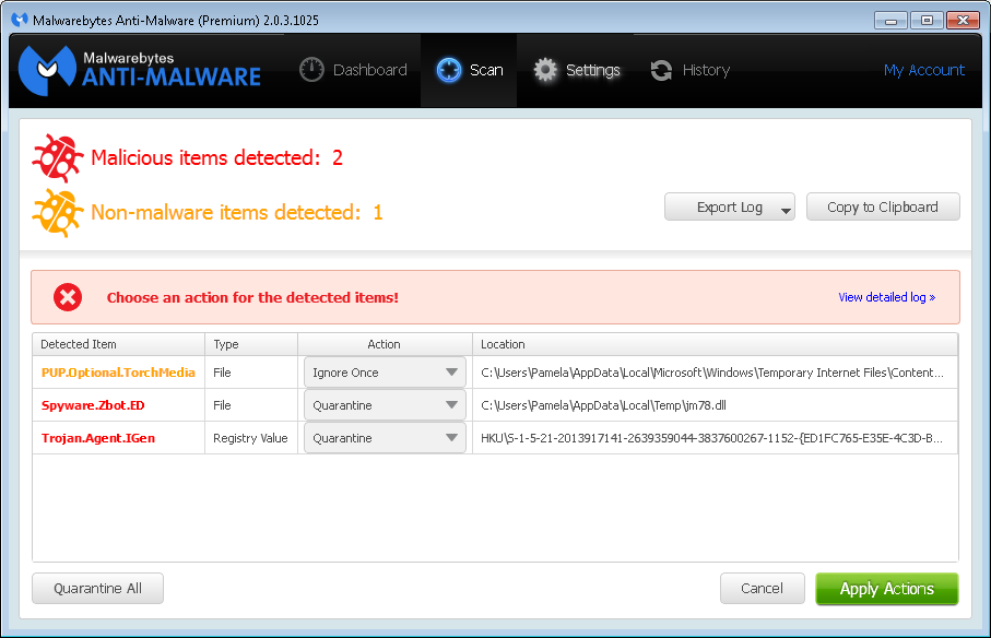 Malwarebytes detected malware