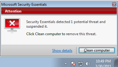 Microsoft Security Essentials
Alert