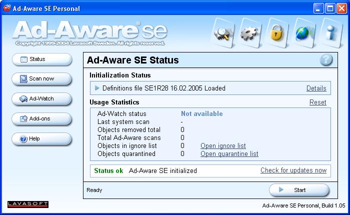 Ad-aware SE main screen