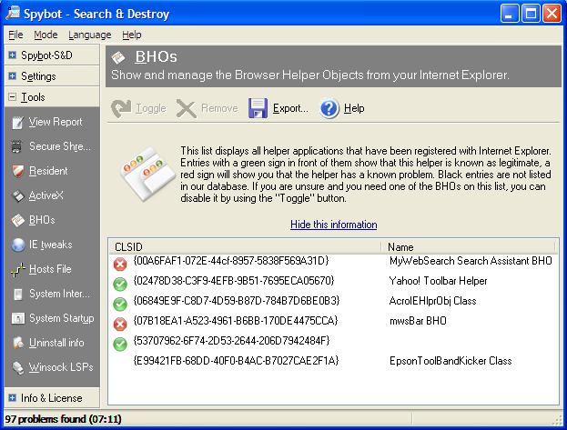 Spybot BHOs found on 9/3/2006