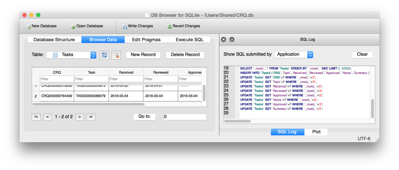 DB Browser for SQLite SQL Log