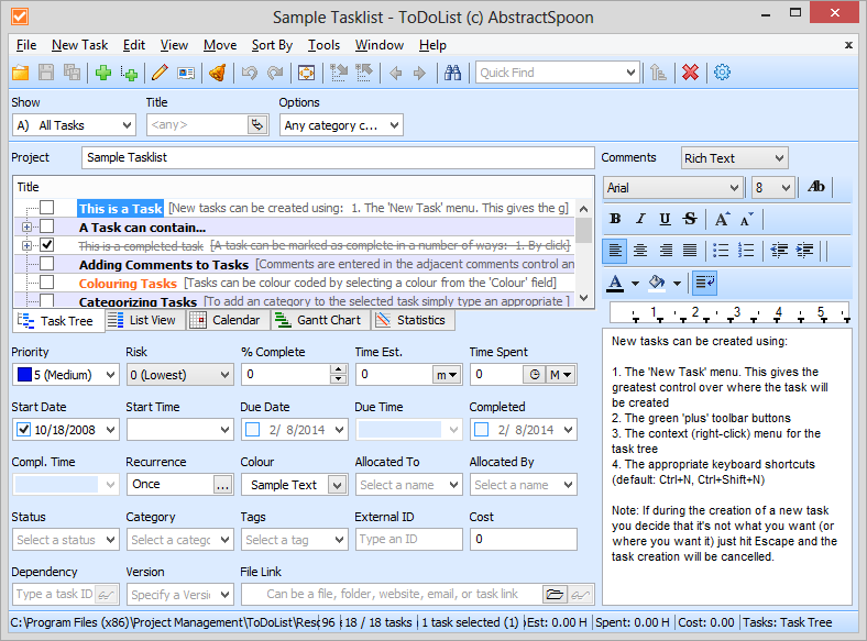 ToDoList Sample Tasklist