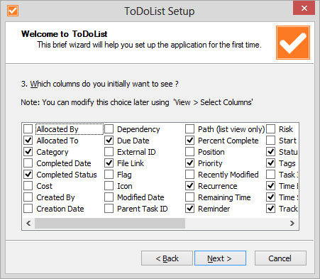 ToDoList setup select columns