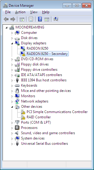 Windows 7 Device Manager Radeon 9250
post install