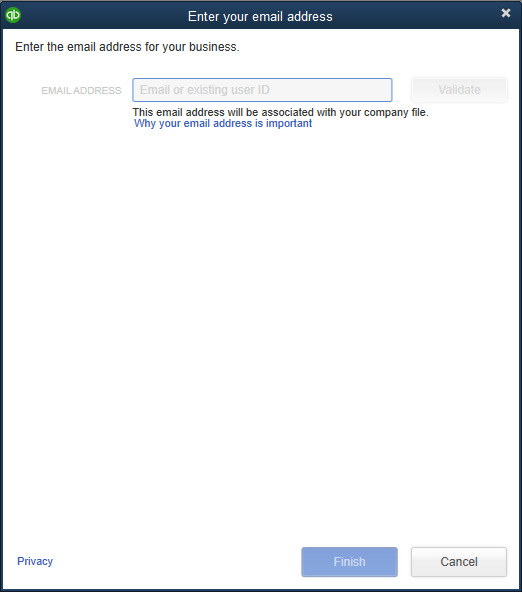 QuickBooks Pro 2016 - enter email