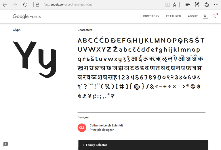 Google Yatra+One font selected