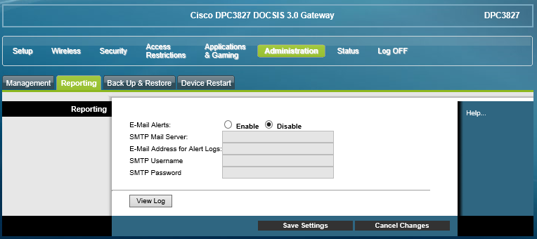 Cisco DPC3827 email reporting