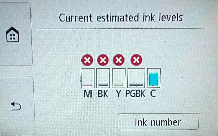 Canon TR8520 current estimated ink levels