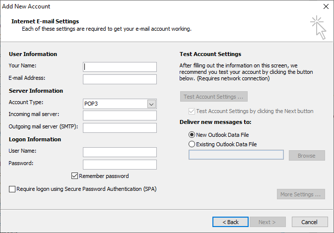 2010 outlook email settings