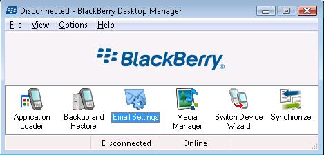 BlackBerry Desktop Manager Email - Select Email Settings