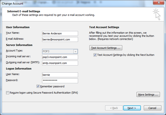 Internet E-mail Settings