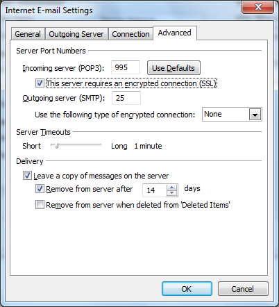 Outlook 2010 - POP3S encrypted connection