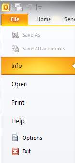 Outlook 2010 File tab