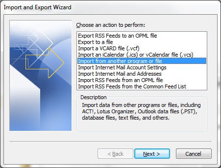 Outlook 2010 Import and Export Wizard