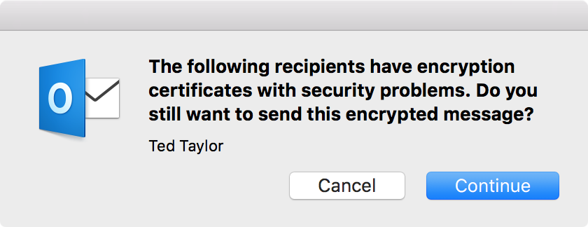 Outlook - encryption certificate with security problem
