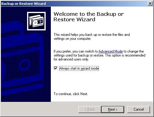 Backup or restore wizard