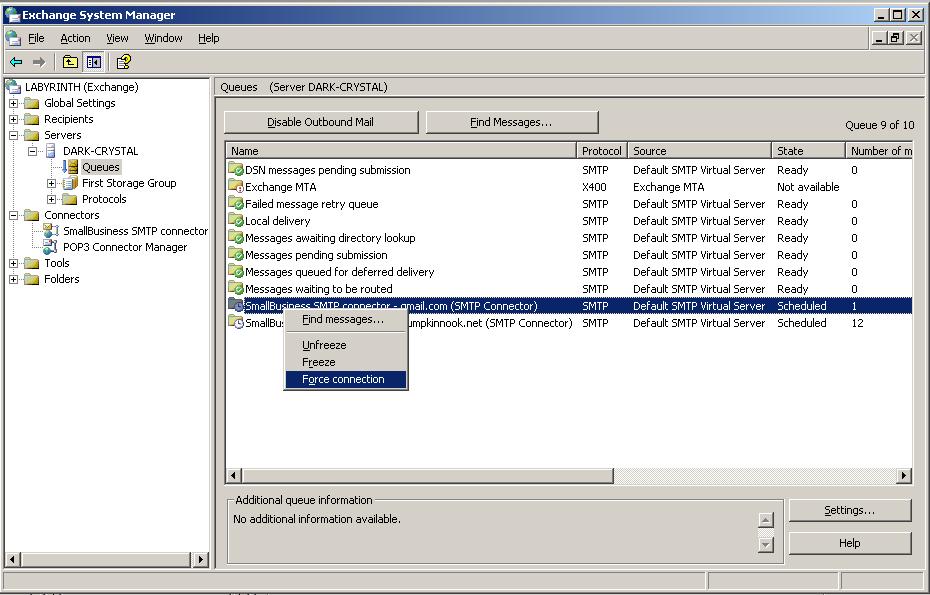 Force connection for Exchange queue