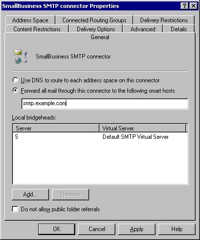 SmallBusiness SMTP connector
smart host