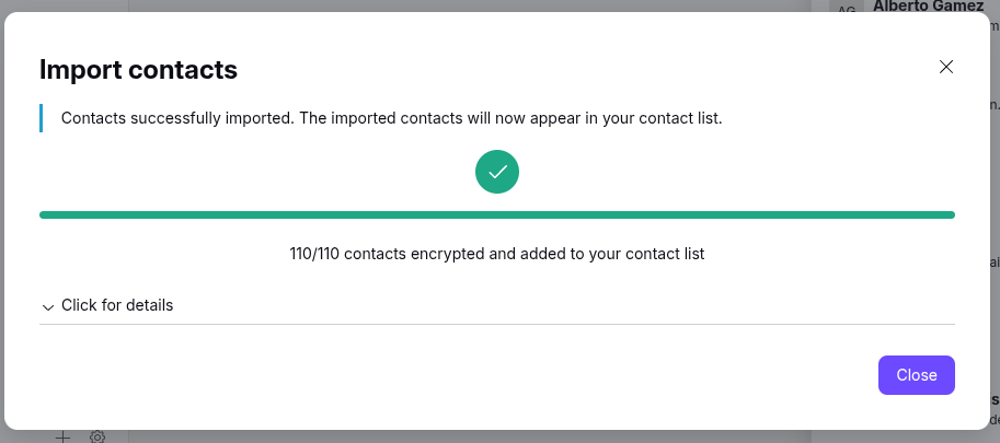 Proton Mail - contacts 
successfully imported