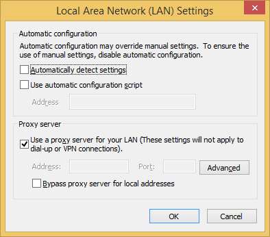 Internet Options LAN Settings