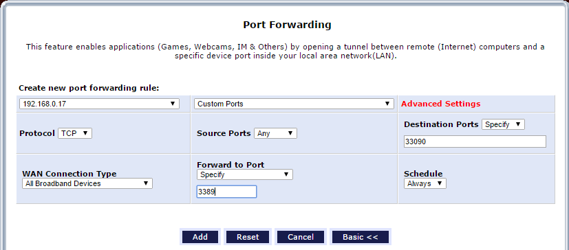 Port Forwarding
Advanced Settings