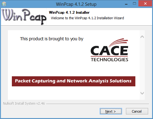 WinPcap 4.1.2 Setup window