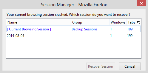 Session Manager - Firefox Crashed 