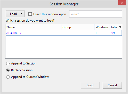 Session Manager - Load Session