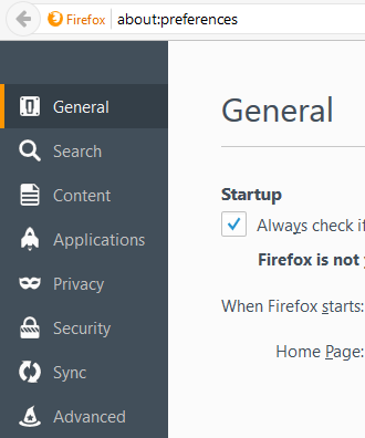 Firefox about:preferences