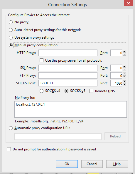 Firefox proxy settings - SOCKS proxy