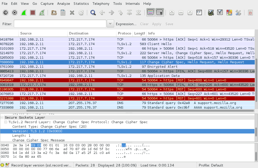 Wireshark - Change Cipher Spec TLS v1.2