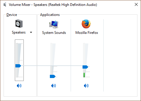 Volume Mixer - Firefox audio
playing