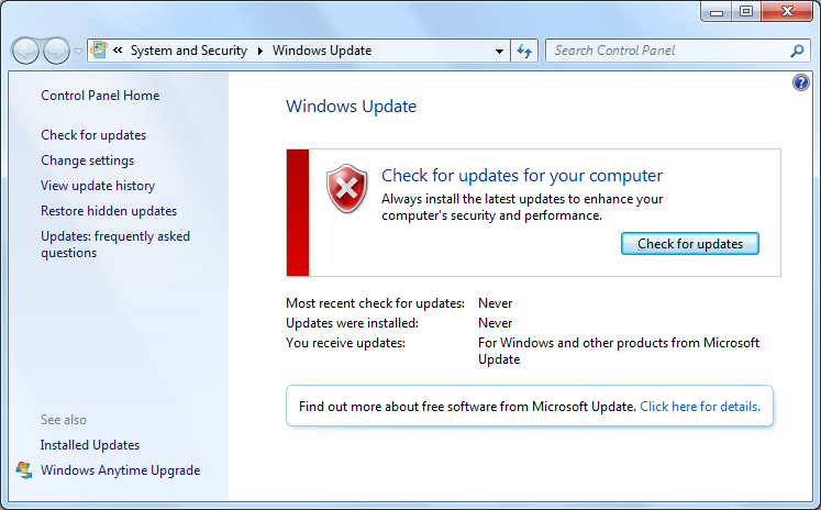 Microsoft Windows Update check for
updates