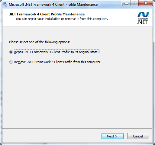 .Net Framework 4 Client Profile 
Maintenance