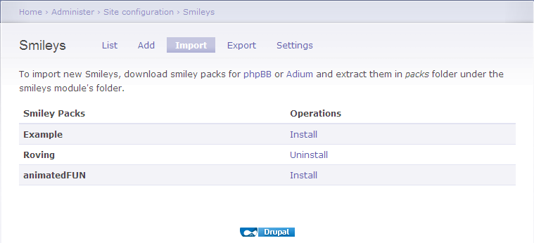 Import Smiley Pack into Drupal