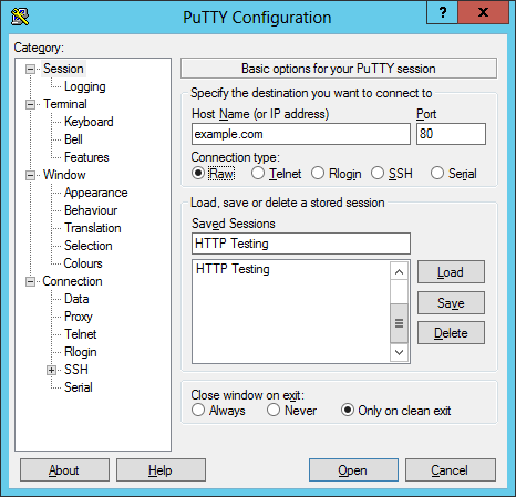 PuTTY HTTP configuration