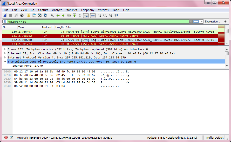 Wireshark Showing RST Packets When Unable To Access Website