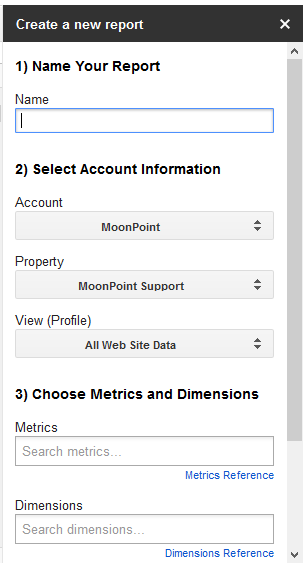 Google Analytics - Create New Report
