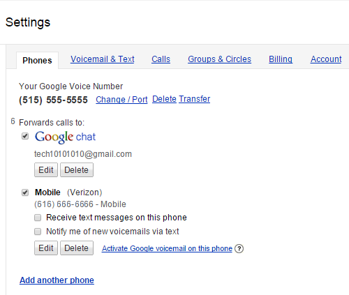 Google Voice - forwarding settings