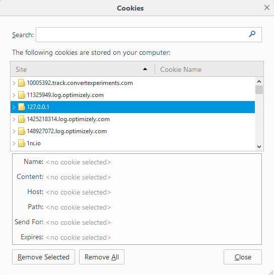 Firefox - Removed Selected Cookies