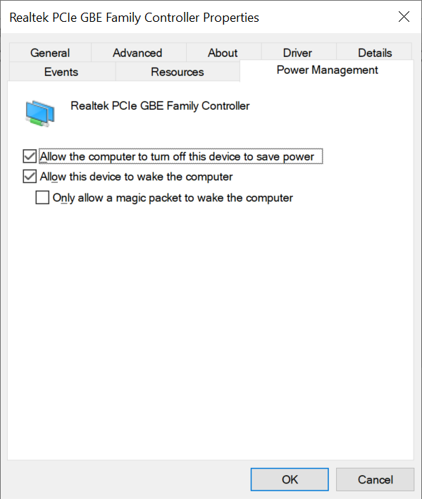 Realtek - allow this devide
to wake the computer