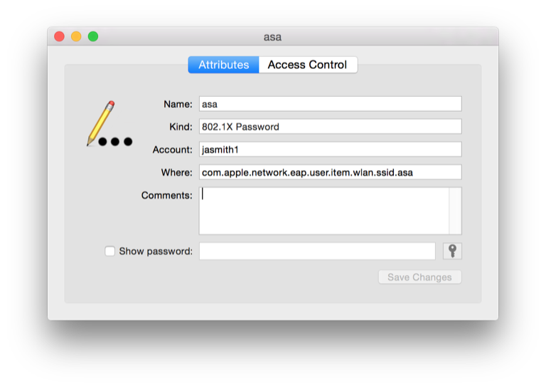 Keychain Access 802.1X Entry 
Attributes