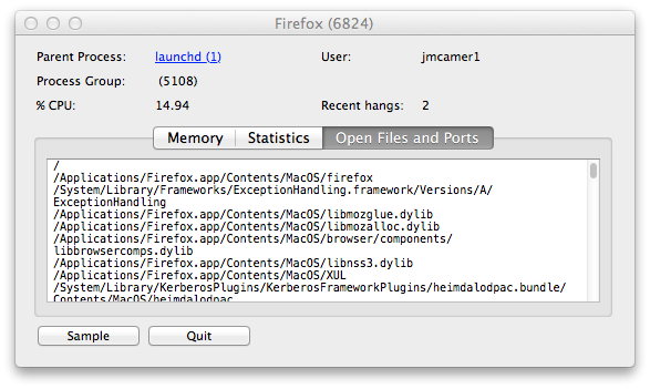 Activity Monitor - Firefox Open Files 
and Ports