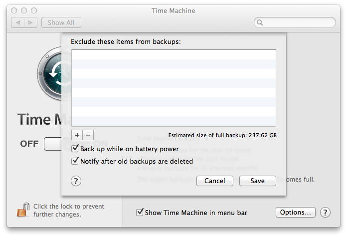 Time Machine Exclude Items