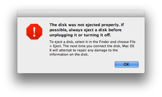 OS X - disk not ejected properly