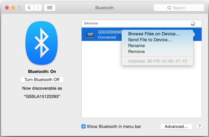 Bluetooth - Browse
files on device