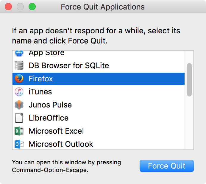 Force Quit Applications - Firefox