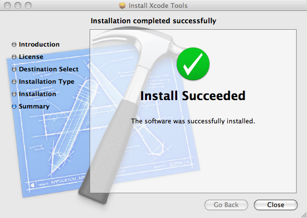 Xcode Tools Install Succeeded